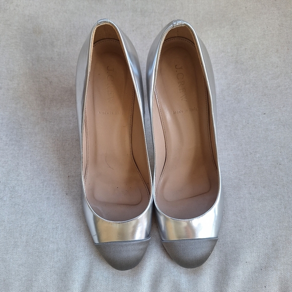 J. Crew Silver Pumps High Heels Cap Toe - Picture 5 of 8